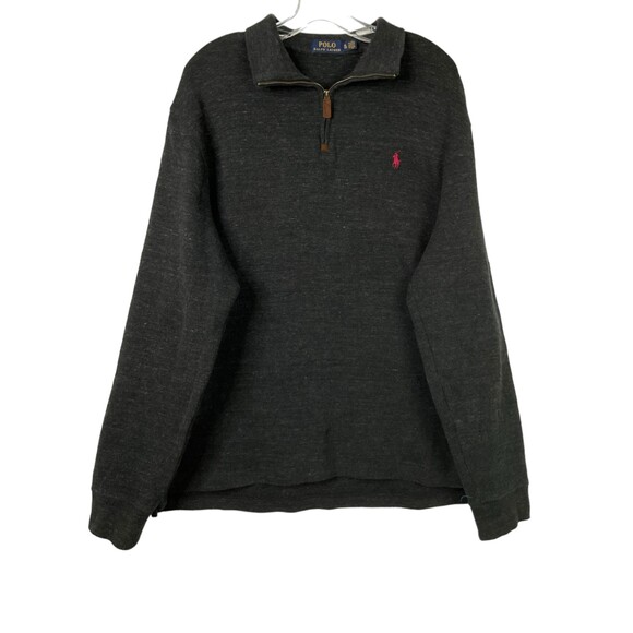 Polo Ralph Lauren Men's XL Rib 1/4 Zip Pullover Sweater Dark Gray Red Pony - Picture 1 of 8